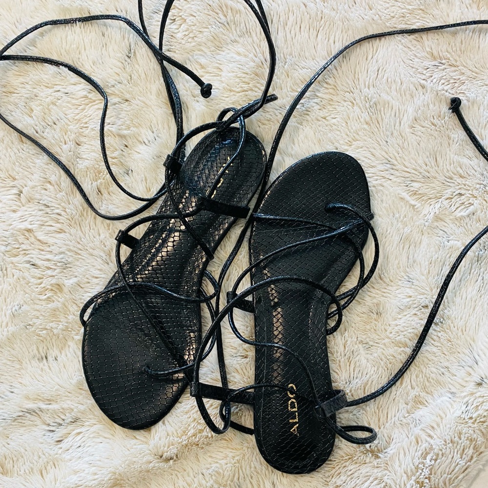 ALDO Black Lace-Up Strappy Sandals NWOT*